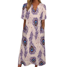 Cargar imagen en el visor de la galería, Vestido Largo Holgado con Bolsillos de Moda Manga Corta Cuello en V para Mujer BYQ Personalizado con Impresión Completa de Una Imagen con Foto Texto Patrón