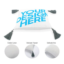 Cargar imagen en el visor de la galería, Almohada de Algodón-Lino con Borla de Diseño Personalizado con Tus Imágenes o Fotos