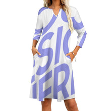 Cargar imagen en el visor de la galería, Vestido Casual de Manga 3/4 con Cuello de Pico y Bolsillo para Mujer BNQ Personalizado Impresion Completa de Una Imagen con Foto Logo Patrón Texto