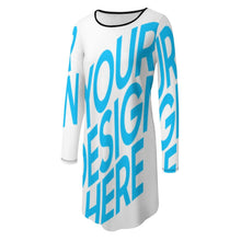 Cargar imagen en el visor de la galería, Vestido cuello redondo dobladillo irregular manga larga para mujer NZ013 Personalizado con Impresión Completa de una imagen con Foto Logo Patrón Texto