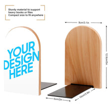 Cargar imagen en el visor de la galería, Sujetalibros de madera con base de metal Soporte para Estantes Oficinas Juego de un pares 2 piezas BG1613012 Personalizado Personalizada con Foto, Texto o Logo