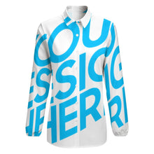 Cargar imagen en el visor de la galería, Camisa / Blusa vintage casual manga larga cuello en V con botones para mujer HS Personalizada con Impresión Completa de múltiples imágenes con Foto Logo Patrón Texto