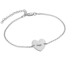 Cargar imagen en el visor de la galería, Pulsera de Corazón Grabado de Plata 925 / Cobre S0024 Personalizada con Texto Nombre