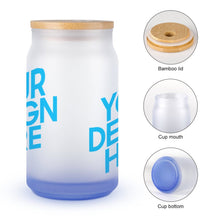 Cargar imagen en el visor de la galería, Vaso de Vidrio Esmerilado Vaso para Beber Vaso de Cerveza con Tapa de Madera para té, hielo, soda, café JJ0520152 Personalizado con impresión completa de una imagen con Foto Logo Patrón Texto