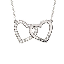 Cargar imagen en el visor de la galería, Collar de Diamantes de Doble Corazón en Plata de Ley 925 / Cobre para Mujer X0093 Grabado Personalizado con Texto Nombre