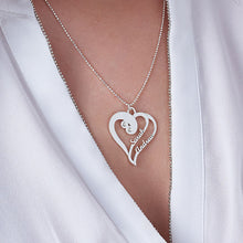 Cargar imagen en el visor de la galería, Collar Personalizado de doble circonitas cúbicas corazón X0019 con texto nombre para mujer hombre Longitud Ajustable en plata de ley 925 chapado de oro rosa de 18K
