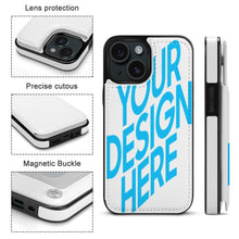 Cargar imagen en el visor de la galería, Funda protectora de cuero TPU para iPhone 15 Plus Pro Max con ranura para tarjeta Función atril Funda plegable personalizado con patrón foto texto