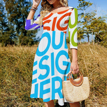 Cargar imagen en el visor de la galería, Vestido estampado cuello en V lazo espalda manga 3/4 para mujer B272 Personalizado con Impresión Completa de múltiples imágenes con Foto Logo Patrón Texto