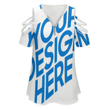 Cargar imagen en el visor de la galería, Blusa camiseta con hombro descubierto al aire fuera para mujer escote en V profundo con cremallera BE Personalizada con Foto Texto o Logo