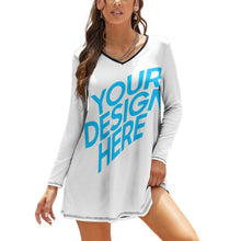 Cargar imagen en el visor de la galería, Vestido Casual de Manga Larga Cuello en V para Mujer NZ035 con Diseño Personalizado con Impresión Completa de una imagen con Foto Logo Patrón Texto