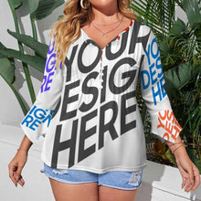 Cargar imagen en el visor de la galería, Camisa de mujer de manga larga SDS20150 con diez botones y mangas de pétalos con volantes personalizado con patrón foto texto (impresión de imágenes múltiples)