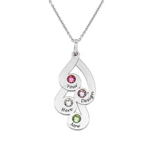 Cargar imagen en el visor de la galería, Collar con forma de lágrima piedras de nacimiento Longitud Ajustable en plata de ley 925 chapado de oro rosa de 18K para mujer hombre X0030 Personalizado con texto nombre