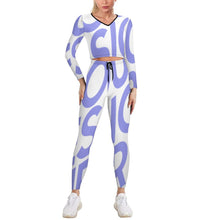 Cargar imagen en el visor de la galería, Traje de Sudadera deportiva ajustada cuello en V Camiseta manga larga para mujer NZ153 Personalizado con Impresión Completa de una imagen con Foto Logo Patrón Texto