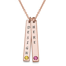 Cargar imagen en el visor de la galería, Collar con Colgante Rectángulo Piedra de Nacimiento Longitud Ajustable en Plata de Ley 925 Chapado en Oro Rosa de 18K para mujer hombre X0049 Personalizado con texto nombre