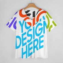 Cargar imagen en el visor de la galería, Camiseta de manga corta con cuello en V volante suelto para mujer BDT Personalizada con Impresión Completa de múltiples imágenes con Foto Logo Patrón Texto