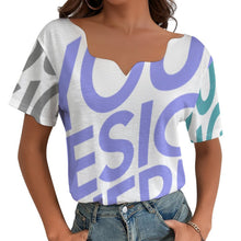 Cargar imagen en el visor de la galería, Camiseta manga corta escote ancho irregular de moda para mujer BBT Personalizada con Impresión Completa de múltiples imágenes con Foto Logo Patrón Texto
