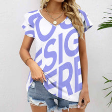 Cargar imagen en el visor de la galería, Camiseta Linda con cuello en V y manga corta con volantes de Moda para Mujer BUT Personalizada con Impresión Completa de una imagen con Foto Logo Patrón Texto