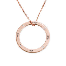 Cargar imagen en el visor de la galería, Collar con anillo circonitas cubicas en plata de ley 925 chapado de oro rosa de 18K para mujer X0059 personalizado con texto nombre