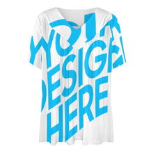 Cargar imagen en el visor de la galería, Camiseta de manga corta con cuello en V volante suelto para mujer BDT Personalizada con Impresión Completa de una imagen con Foto Logo Patrón Texto