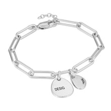 Cargar imagen en el visor de la galería, Pulsera de plata de ley 925 longitud ajustable con clip chapado de oro rosa de 18 quilates para mujer S0001 Personalizada con texto nombre