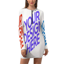 Cargar imagen en el visor de la galería, Mini vestido de mujer sexy vestido de manga larga con cremallera NZ017 personalizado con patrón foto texto (impresión de imágenes múltiples)