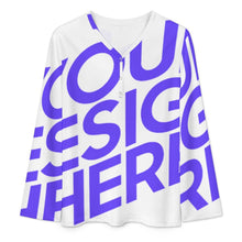 Cargar imagen en el visor de la galería, Camiseta de manga larga con cuello en V para mujer A38L Blusa holgada informal personalizado con patrón foto texto (impresión de imagen única)