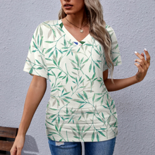 Cargar imagen en el visor de la galería, Camiseta Plisada Sexy con Cuello de Pico Manga Corta para Mujer BHT Personalizada Impresion Completa de Múltiples Imágenes con Foto Logo Patrón Texto