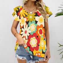 Cargar imagen en el visor de la galería, Camiseta Estampada de Mangas Cortas con Volantes Cuello en V para Mujer BUT Personalizada con impresión completa de múltiples imágenes con Foto Logo Patrón Texto