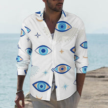 Cargar imagen en el visor de la galería, Camisa con Solapa Estampada Informal de Manga Larga con Botones Bolsillo para Hombre AY007 Personalizada con Impresión Completa de múltiples imágenes con Foto Logo Patrón Texto