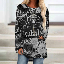 Cargar imagen en el visor de la galería, Camiseta Estampada de Punto Gris Cuello Redondo Manga Larga Dobladillo Irregular para Mujer BL Personalizada con Impresión Completa de Una Imagen con Foto Logo Patrón Texto