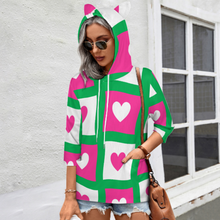 Cargar imagen en el visor de la galería, Sudadera Holgada con Capucha de Oreja de Gato con manga 3/4 para Mujer SDS004 Personalizada Impresion Completa de Múltiples Imágenes con Foto Logo Patrón Texto