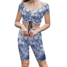 Cargar imagen en el visor de la galería, Conjunto de Top Deportivo Manga Corta y Pantalones Cortos para Yoga Ejercio Gimnasio para Mujer Y03 Personalizado con Impresión Completa de Múltiples Imágenes con Foto Logo Patrón Texto (Estilo 1)
