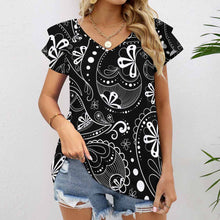 Cargar imagen en el visor de la galería, Camiseta Linda con cuello en V y manga corta con volantes de Moda para Mujer BUT Personalizada con Impresión Completa de una imagen con Foto Logo Patrón Texto