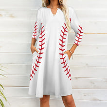 Cargar imagen en el visor de la galería, Vestido Elegante de Manga 3/4 con Volantes Cuello de Pico Bolsillo para Mujer BNQ Personalizado Impresion Completa de Múltiples Imágenes con Foto Logo Patrón Texto