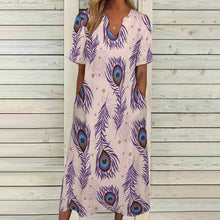 Cargar imagen en el visor de la galería, Vestido Largo Holgado con Bolsillos de Moda Manga Corta Cuello en V para Mujer BYQ Personalizado con Impresión Completa de Una Imagen con Foto Texto Patrón