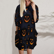 Cargar imagen en el visor de la galería, Vestido Holgado Casual de Dobladillo Irregular Manga Larga con Bolsillo para Mujer AKQ Personalizado Impresion Completa de Múltiples Imágenes con Foto Logo Patrón Texto