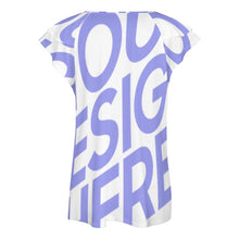 Cargar imagen en el visor de la galería, Camiseta Linda con cuello en V y manga corta con volantes de Moda para Mujer BUT Personalizada con Impresión Completa de una imagen con Foto Logo Patrón Texto
