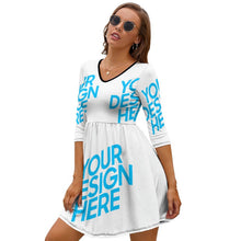 Cargar imagen en el visor de la galería, Vestido Casual de Manga Media Cintura Alta de Moda para Mujer NZ029 Personalizado con Impresión Completa de una imagen con Foto Logo Patrón Texto
