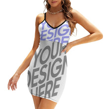 Cargar imagen en el visor de la galería, Vestido Ajustado con Cuello de Pico de Tirantes para Mujer NZ006 Personalizado con Impresión Completa de múltiples imágenes con Foto Logo Patrón Texto