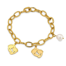 Cargar imagen en el visor de la galería, Pulsera con Piecitos de Bebé y Perla S0029 Personalizada Grabada con Texto Nombre de Plata 925 / Cobre Chapado en Oro / Oro Rosa