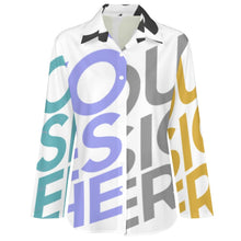 Cargar imagen en el visor de la galería, Camisa / Blusa Casual Básica Manga Larga Cuello en V Dobladillo Irregular Oficina para Mujer AY008 Personalizada con Impresión Completa de múltiples imágenes con Foto Logo Patrón Texto