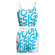 Cargar imagen en el visor de la galería, Traje Crop Top Pantaones cortos sin mangas escote en V con tirantes para mujer HTZ Personalizado con Impresión Completa de una imagen con Foto Logo Patrón Texto