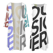 Cargar imagen en el visor de la galería, Traje de de Vestido sin Mangas y Cárdigan Largo Casual Elegante de Moda para Mujer STZ Personalizado Impresion Completa de Múltiples Imágenes con Foto Logo Patrón Texto