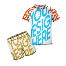 Cargar imagen en el visor de la galería, Bañador de dos Piezas Manga Corta con Pantalones Cortos para Niños BT002 Personalizado con Foto Logo Patrón Texto (Impresión Completa de múltiples imágenes)