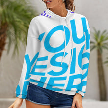 Cargar imagen en el visor de la galería, Sudadera hombros caídos con capucha para mujer NH Personalizada con impresión completa de una imagen con Foto Logo Patrón Texto