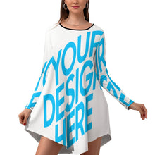 Cargar imagen en el visor de la galería, Vestido cuello redondo dobladillo irregular manga larga para mujer NZ013 Personalizado con Impresión Completa de una imagen con Foto Logo Patrón Texto