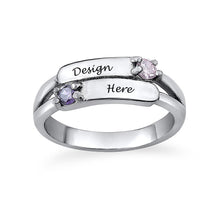 Cargar imagen en el visor de la galería, Anillo con Dos Piedras de Nacimiento Grabadas en Plata de Ley J0024 Personalizado con Texto Nombre Letras
