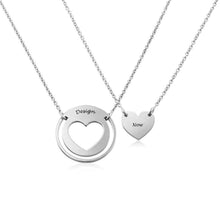 Cargar imagen en el visor de la galería, Collar con corazón recortado ajustable en plata de ley 925 chapado de oro rosa de 18K para madre hija parejas X0045 Personalizado con texto nombre