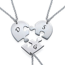 Cargar imagen en el visor de la galería, Collar Personalido de corazón de tres rompecabezas X0026 con texto nombre para familiar amigo mujer hombre Longitud Ajustable en plata de ley 925 chapado de oro rosa de 18K
