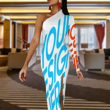 Cargar imagen en el visor de la galería, Vestido largo con abertura de una manga larga para mujer BIQ Personalizado con Impresión Completa de múltiples imágenes con Foto Logo Patrón Texto